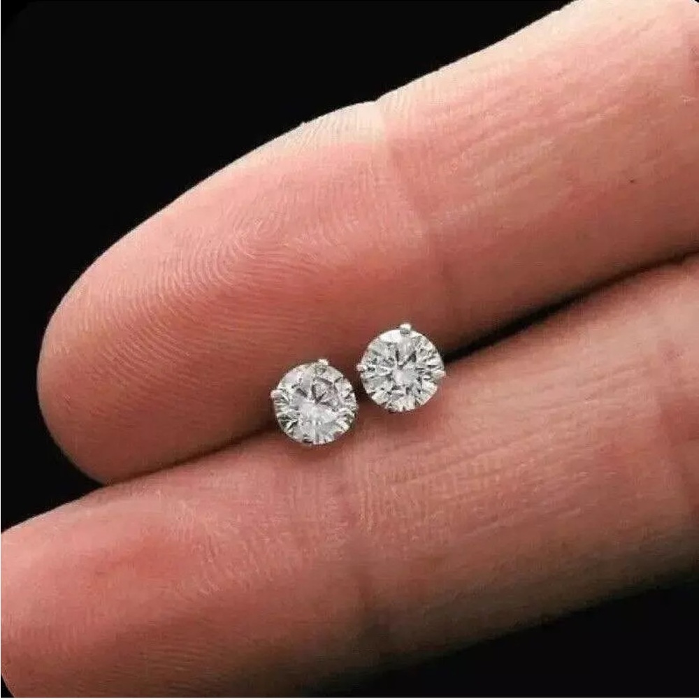 2 Ct Round Cut VVS1/ D Lab Created Stud Earrings 14K White Gold 7mm Screw Back